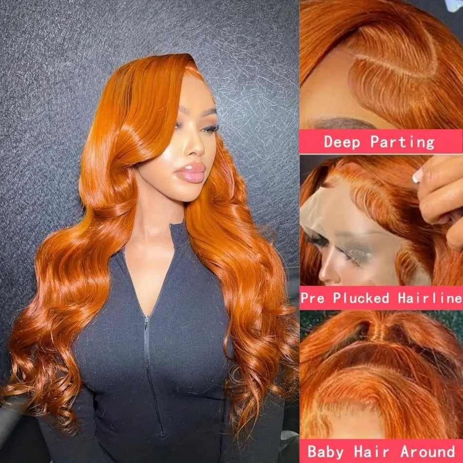 Ginger Orange Body Wave Wigs HD Lace Frontal Wig 13x6 13x4 Human Hair PrePlucked 100% Brazilian Wigs For Women Lace Front Wig - She Vibess By C2P