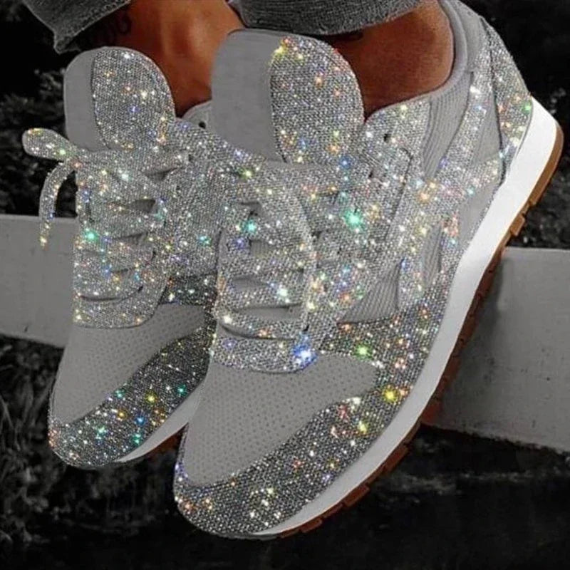 2024 New Women Flat Sneakers Casual Bling Vulcanized Shoes Women Mesh Lace Up Platform Plus Size Fashion Outdoor Woman Shoes - She Vibess By C2P