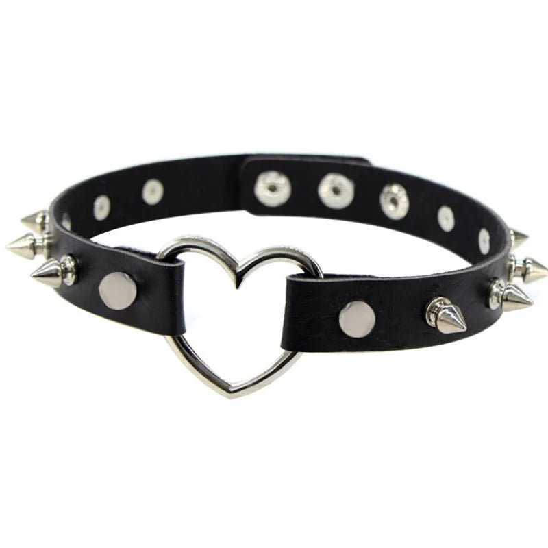 Harajuku Punk Rock Gothic Choker Necklace Women Sexy PU Leather Heart Lock Key Spike Collar Chocker Gothic Cosplay Accessories-I’m Over 21 - She Vibess By C2P