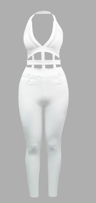 Women's jumpsuit 2025 summer new sleeveless new fashionable hollow camisole buckle comparison mesh tight jumpsuit - She Vibess By C2P