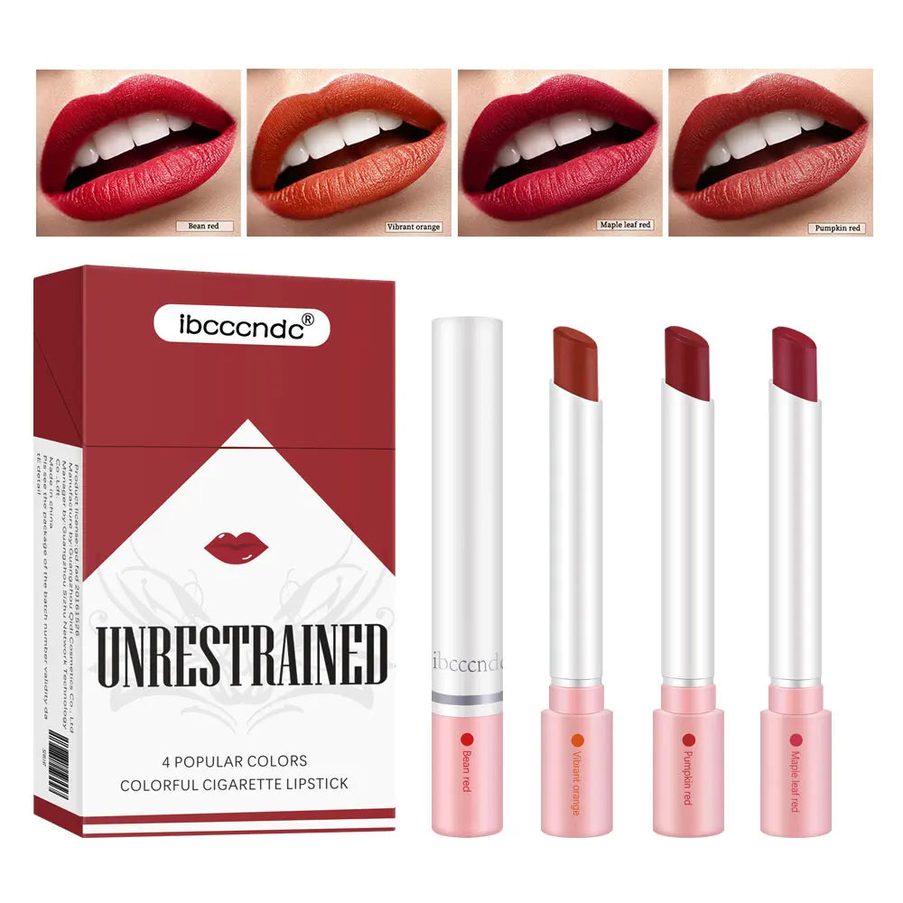 4 pcs/set Cigarette Lipstick Set Long Lasting Lip Glaze Matte Lip Gloss Waterproof Lip Stick Tube Nude Lip Tint Makeup Cosmetics - She Vibess By C2P