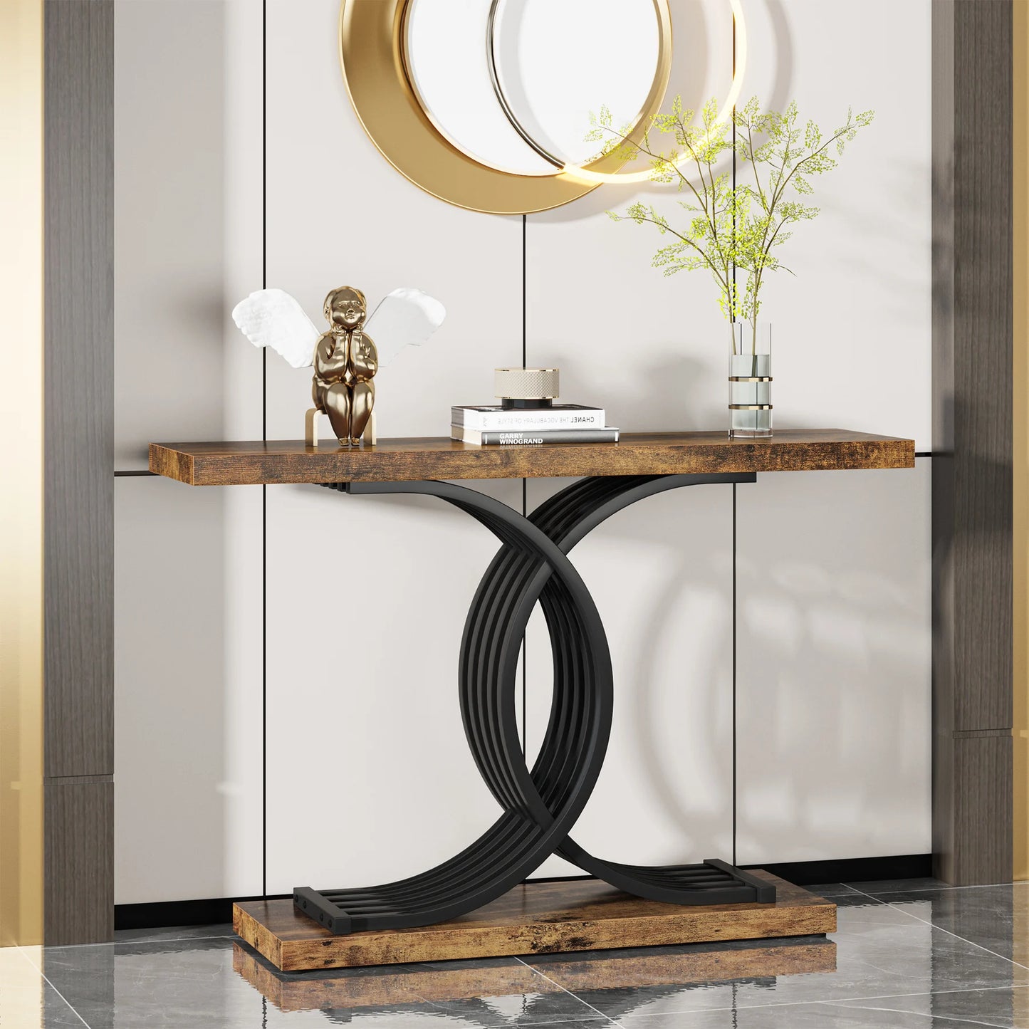 Tribesigns Gold Entryway Table, Modern 39-Inch Console Faux Marble Narrow Wood Sofa with Geometric Metal Legs - She Vibess By C2P