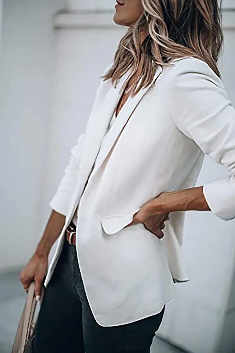 New Temperament Coat Women's Long Sleeve Solid Color Suit Collar Single Breasted Suit - She Vibess By C2P