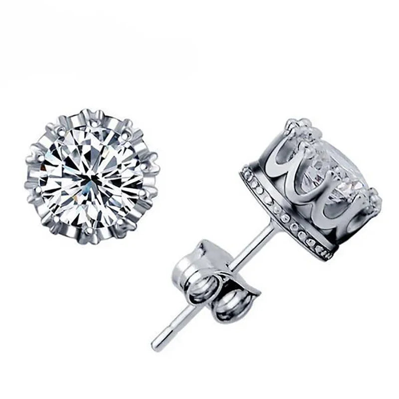 LXOEN Fashion White Clear 8mm Round Cubic Zircon Stud Earrings For Women Wedding Jewelry Trendy Crystal Earrings brinco Gift - She Vibess By C2P