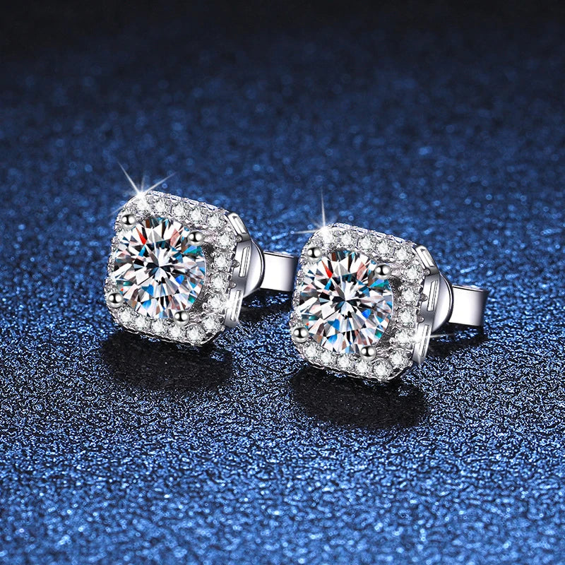 Neetim Real 0.5-1 Carat D Color Moissanite Stud Earrings For Women 100% 925 Sterling Silver Sparkling Earring Wedding Jewelry - She Vibess By C2P