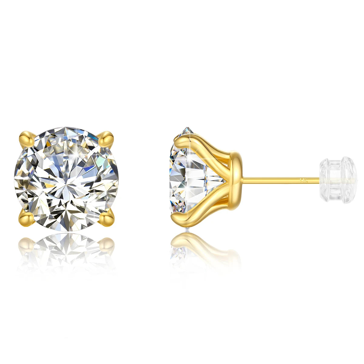 1pair 14K Gold Moissanite Stud Earrings for Women Simple Classical 4-Prong Lab Diamond Ear Stud Wedding Engagement Gift Jewelry - She Vibess By C2P