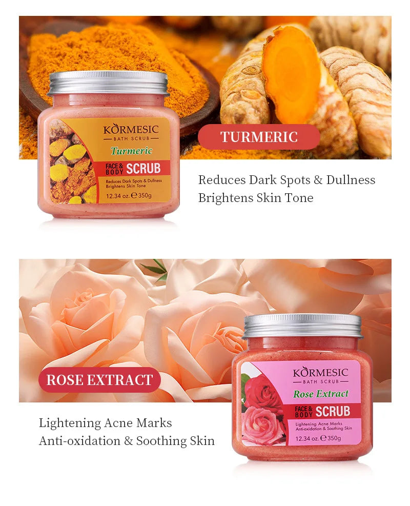 KORMESIC Turmeric Body Scrub Cream Facial Moisturizing Deep Cleansing Milk Rose Gentle Tender Face Exfoliation Skin Care Product - She Vibess By C2P