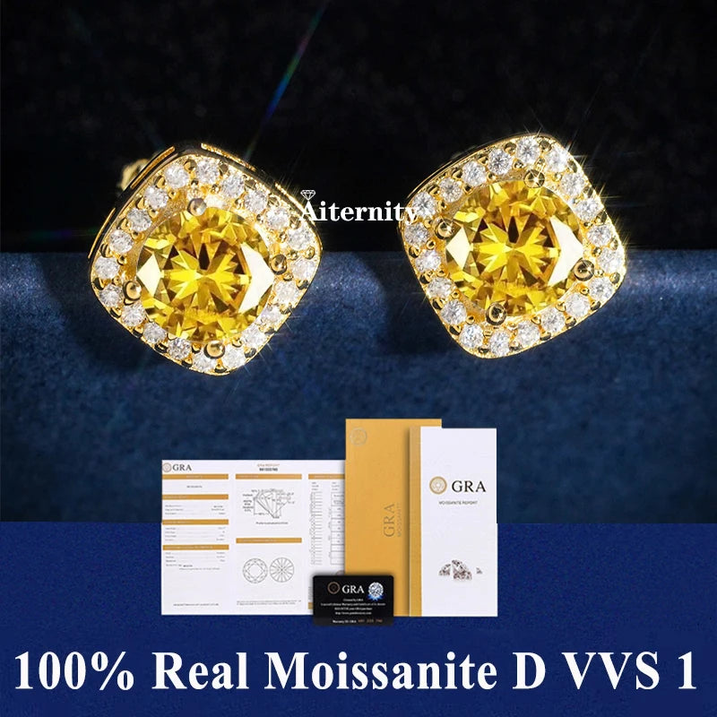 2 GRA Certificates S925 Sterling Silver Stud Earrings For Women And Men 100% Real Moissanite Pass Diamond Test Pen Fine Jewelry - She Vibess By C2P