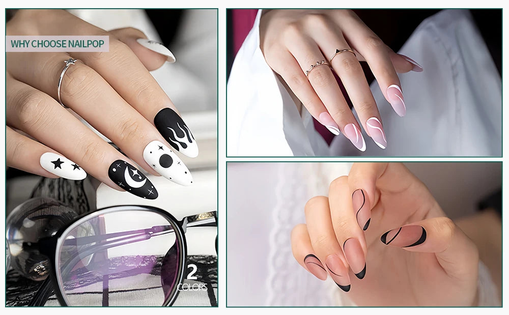 NAILPOP Gel Nail Polish Liner 8ML 5 Colors Nail Art Paint Gel for French Tips Swirls DIY Manicure Soak Off UV Cure with Brush - She Vibess By C2P