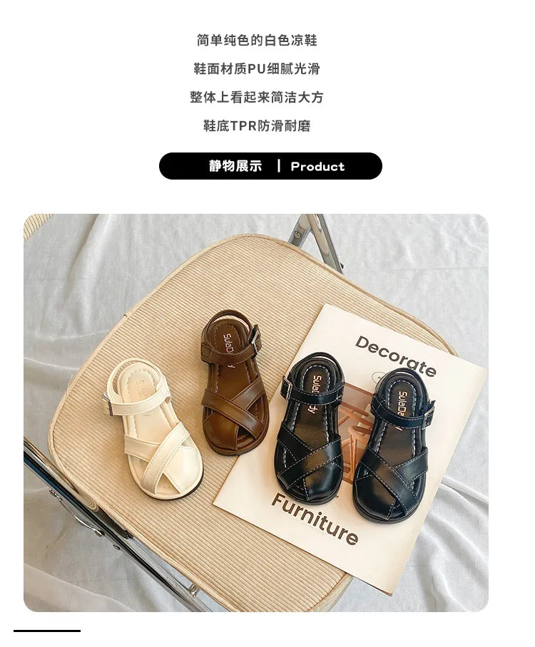 Girl's T-strap Shoes Hollow Out British Style Soft Classic Children Mary Janes 23-34 Infant Round Toe Flat Summer Kids Sandals - She Vibess By C2P