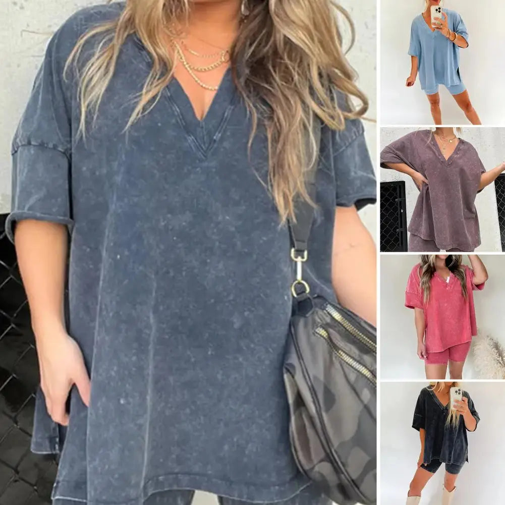 2 Pcs/Set Women Summer Sportswear Set Side Split Short Sleeves T-Shirt Elastic Waist Mini Pants Set Tracksuit Sport Clothes
