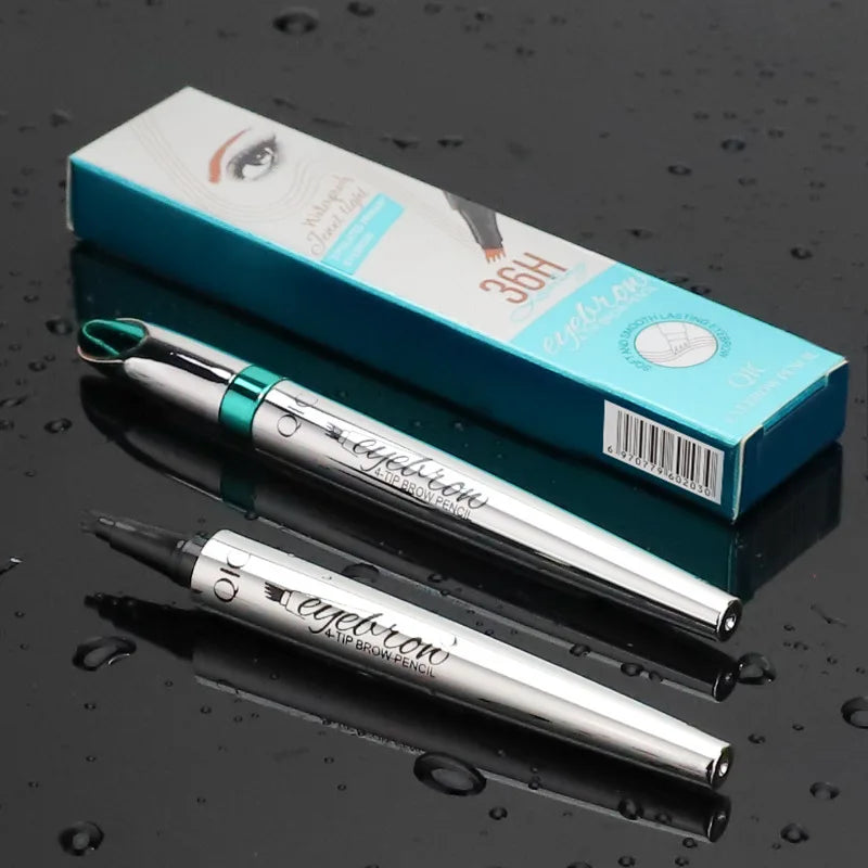 Four-Jaw Ultra-Fine Liquid Eyebrow Pencil 3D Waterproof Tip Tattoo Cosmetic Long Lasting Natural Dark Brown Liquid Eye Brow Pen