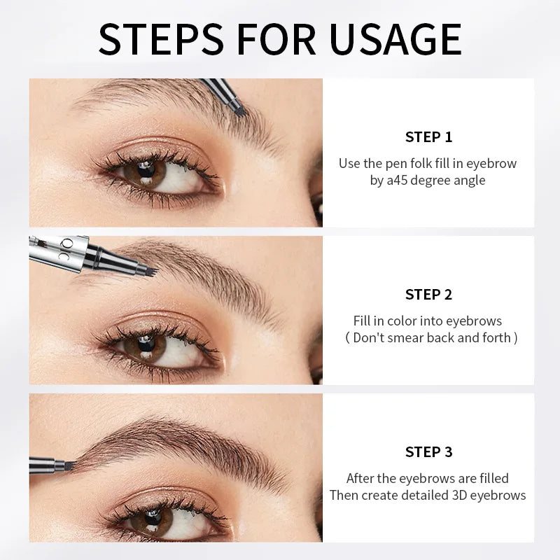 Four-Jaw Ultra-Fine Liquid Eyebrow Pencil 3D Waterproof Tip Tattoo Cosmetic Long Lasting Natural Dark Brown Liquid Eye Brow Pen