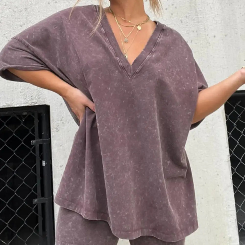 2 Pcs/Set Women Summer Sportswear Set Side Split Short Sleeves T-Shirt Elastic Waist Mini Pants Set Tracksuit Sport Clothes