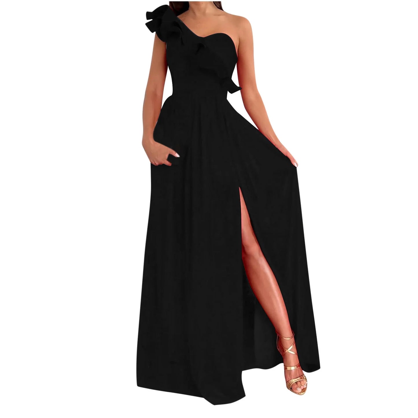 EDHITNR Formal Dresses for Women plus Size Women'S Summer Dresses Clearance, Sleeveless Sloping Shoulder Sexy Long Party Club Dresses, Sizes S-2XL