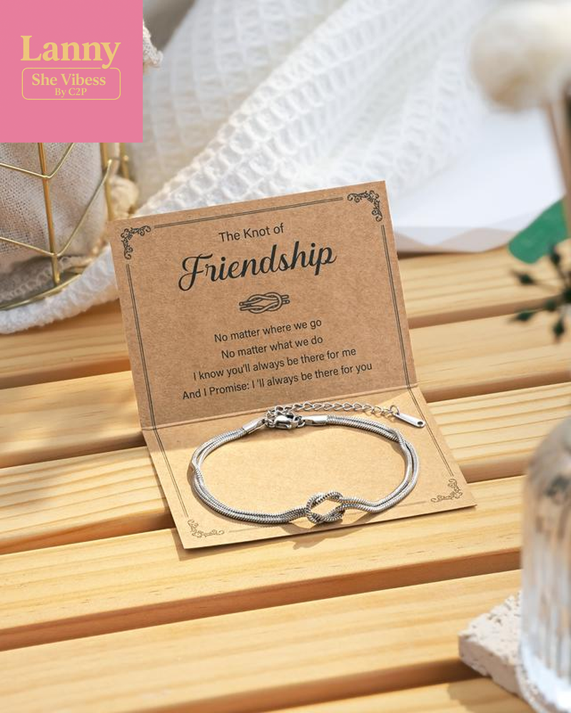Love Knot Friendship Bracelets 316L Stainless Steel Best Friend Birthday Mothers Day Christmas Jewelry Gifts for Women BFF Bestie, Inspirational Message Card Gift