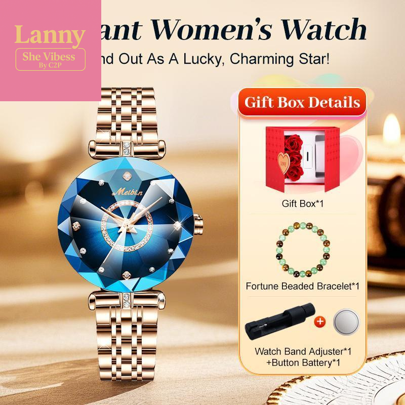 Luxury Sapphire-Toned Quartz Watch - Wealth round Dial Analog Watch | Stainless Steel Strap & Butterfly Clasp, Waterproof, Swiss-Grade Craft | Fuses European Elegance, Fashion & Practicality | Comes with Gift Box Set