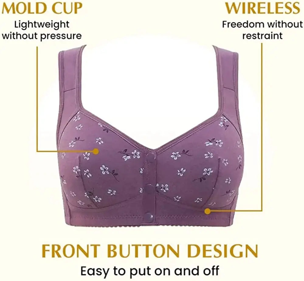 Charm Daisy Bras Front Snaps Women Wireless Brassiere Front Button Closure Underwear Support Bra Comfortable Sport Bra plus Size