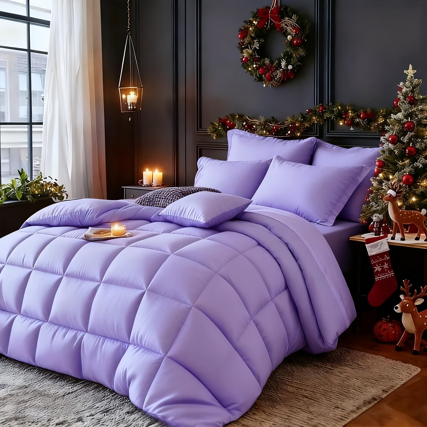 Set Selimut 3pcs Merah/Hitam Ukuran Queen - Set Selimut Nyaman untuk Semua Musim, Termasuk 1 Selimut, 1 atau 2 Sarung Bantal, Selimut Jahitan Kotak Berkualitas Hotel, Dapat Dicuci dengan Mesin, Hadiah Natal yang Cocok untuk Teman dan Keluarga