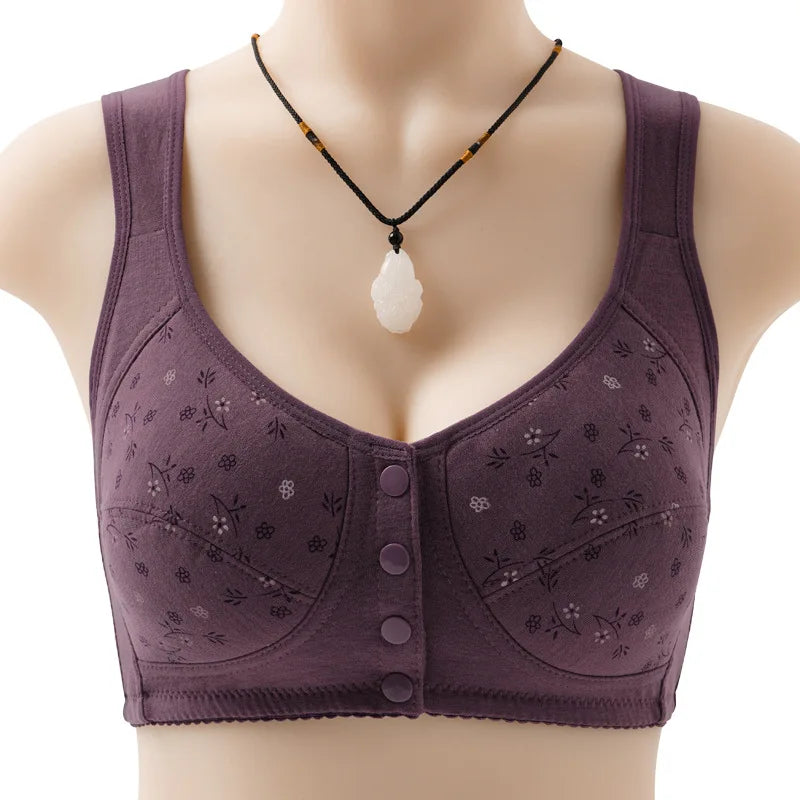 Charm Daisy Bras Front Snaps Women Wireless Brassiere Front Button Closure Underwear Support Bra Comfortable Sport Bra plus Size