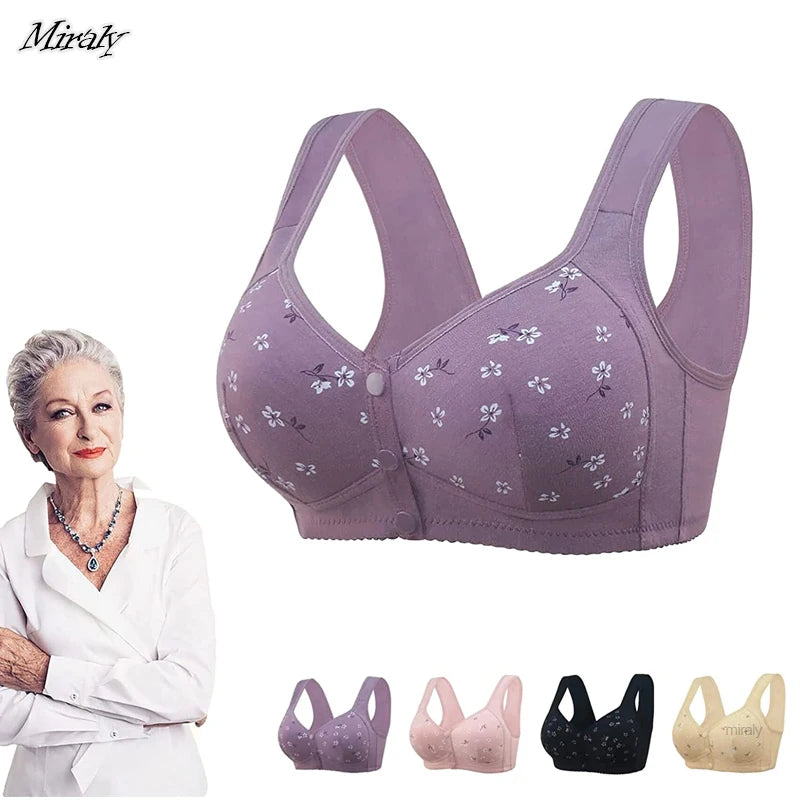 Charm Daisy Bras Front Snaps Women Wireless Brassiere Front Button Closure Underwear Support Bra Comfortable Sport Bra plus Size