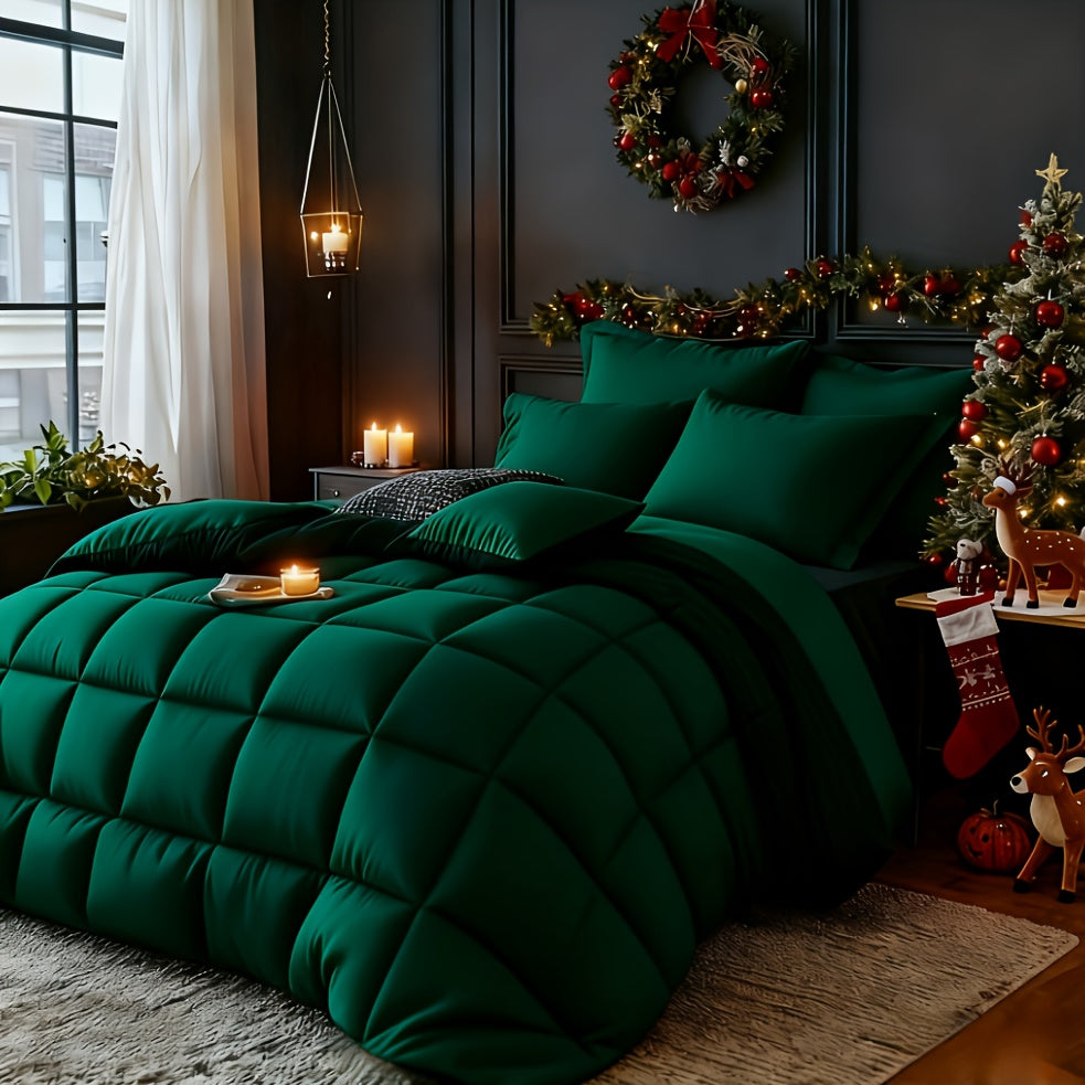 Set Selimut 3pcs Merah/Hitam Ukuran Queen - Set Selimut Nyaman untuk Semua Musim, Termasuk 1 Selimut, 1 atau 2 Sarung Bantal, Selimut Jahitan Kotak Berkualitas Hotel, Dapat Dicuci dengan Mesin, Hadiah Natal yang Cocok untuk Teman dan Keluarga