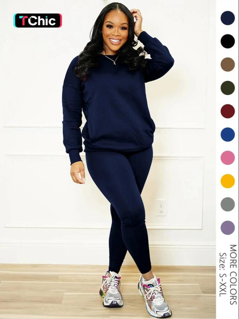 Drop Shoulder Sweatshirt & Elastic Waist Pants Set