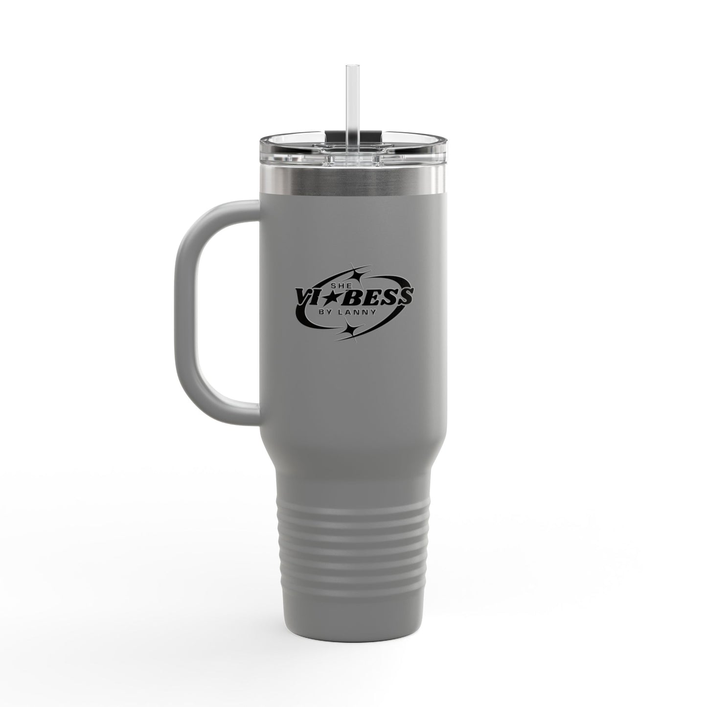 Mug Perjalanan Berinsulasi 40oz —She Vibess By Lanny Logo Tumbler Stainless Steel dengan Sedotan &amp; Pegangan
