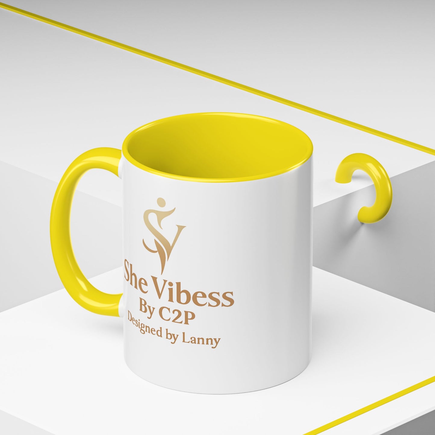 She Vibess Accent Coffee Mug — Inspirational Gold Logo 11/15oz