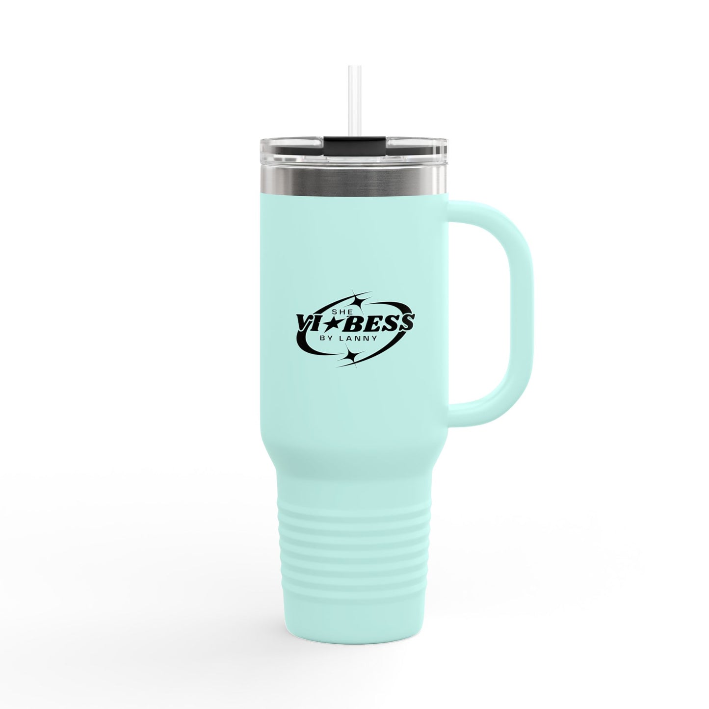 Mug Perjalanan Berinsulasi 40oz —She Vibess By Lanny Logo Tumbler Stainless Steel dengan Sedotan &amp; Pegangan