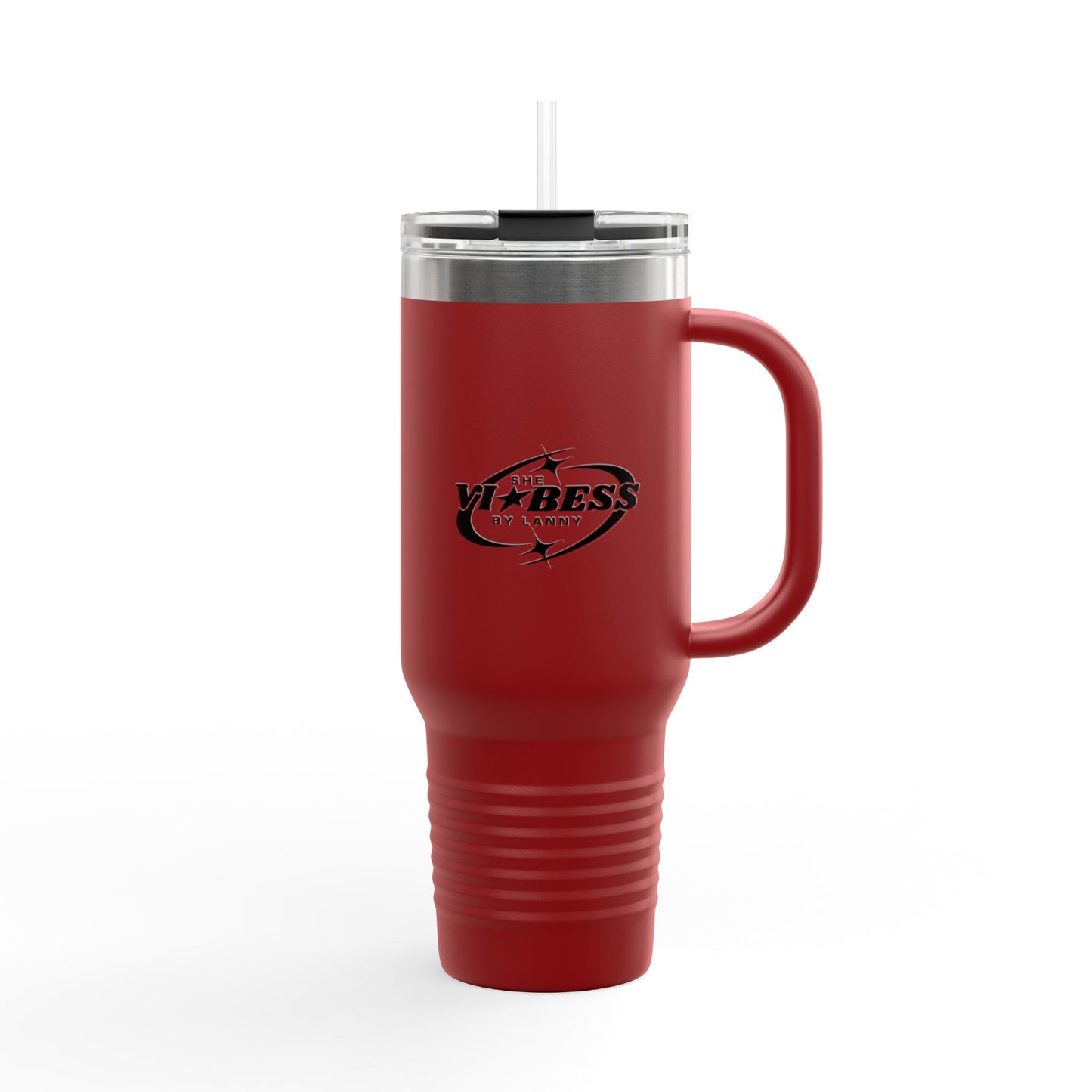 Mug Perjalanan Berinsulasi 40oz —She Vibess By Lanny Logo Tumbler Stainless Steel dengan Sedotan &amp; Pegangan