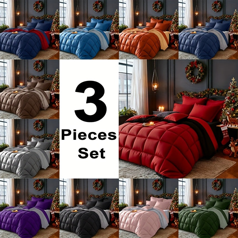 Set Selimut 3pcs Merah/Hitam Ukuran Queen - Set Selimut Nyaman untuk Semua Musim, Termasuk 1 Selimut, 1 atau 2 Sarung Bantal, Selimut Jahitan Kotak Berkualitas Hotel, Dapat Dicuci dengan Mesin, Hadiah Natal yang Cocok untuk Teman dan Keluarga