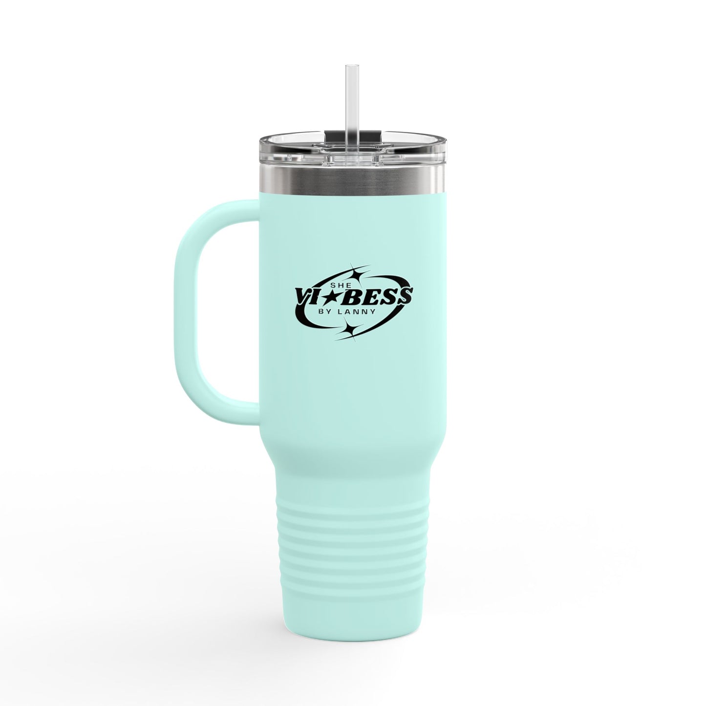 Mug Perjalanan Berinsulasi 40oz —She Vibess By Lanny Logo Tumbler Stainless Steel dengan Sedotan &amp; Pegangan