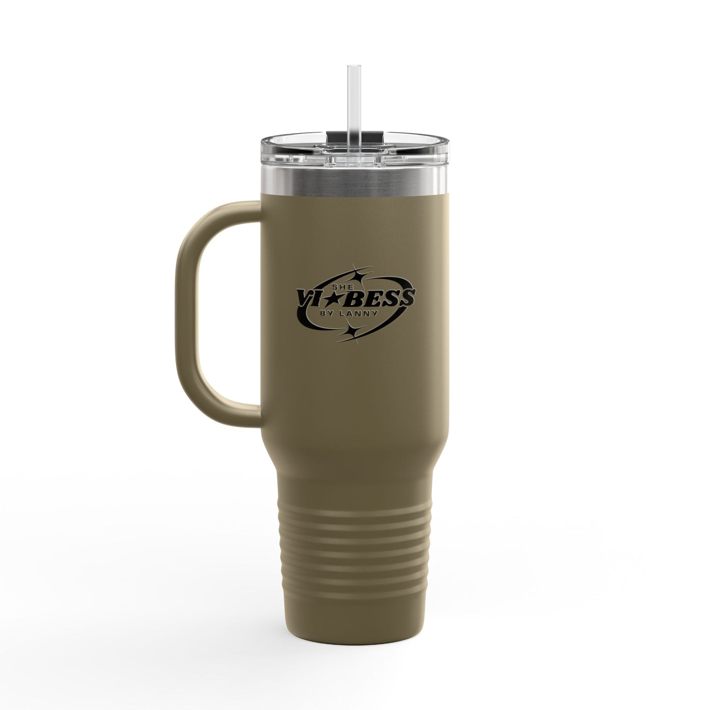 Mug Perjalanan Berinsulasi 40oz —She Vibess By Lanny Logo Tumbler Stainless Steel dengan Sedotan &amp; Pegangan