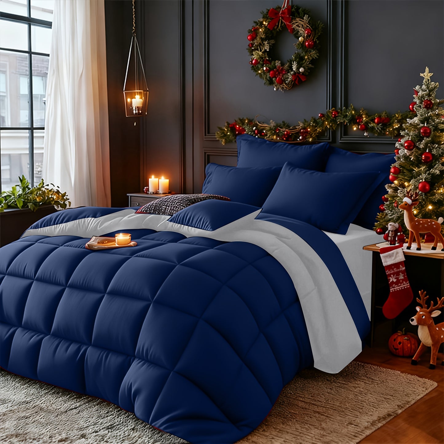 Set Selimut 3pcs Merah/Hitam Ukuran Queen - Set Selimut Nyaman untuk Semua Musim, Termasuk 1 Selimut, 1 atau 2 Sarung Bantal, Selimut Jahitan Kotak Berkualitas Hotel, Dapat Dicuci dengan Mesin, Hadiah Natal yang Cocok untuk Teman dan Keluarga