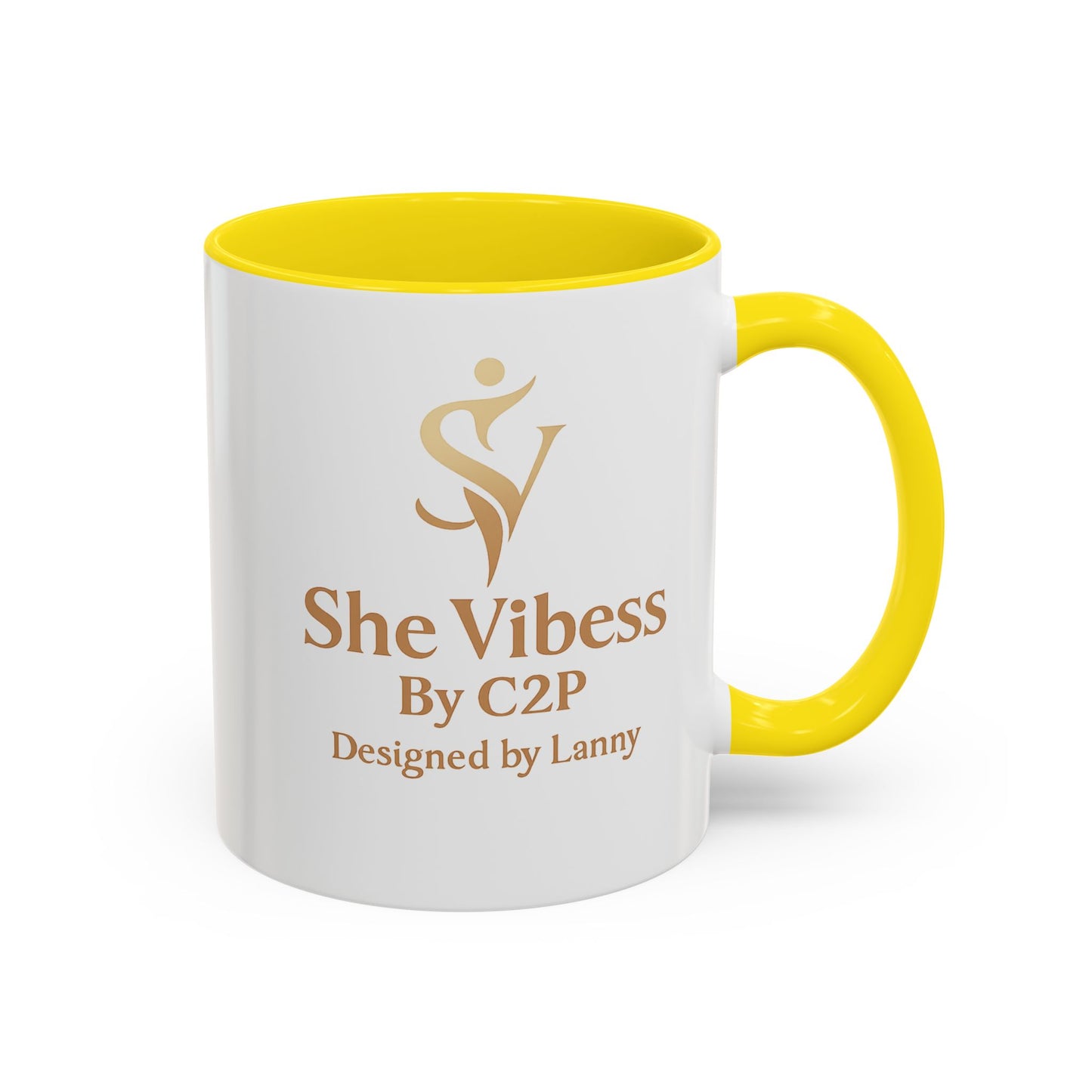 She Vibess Accent Coffee Mug — Inspirational Gold Logo 11/15oz