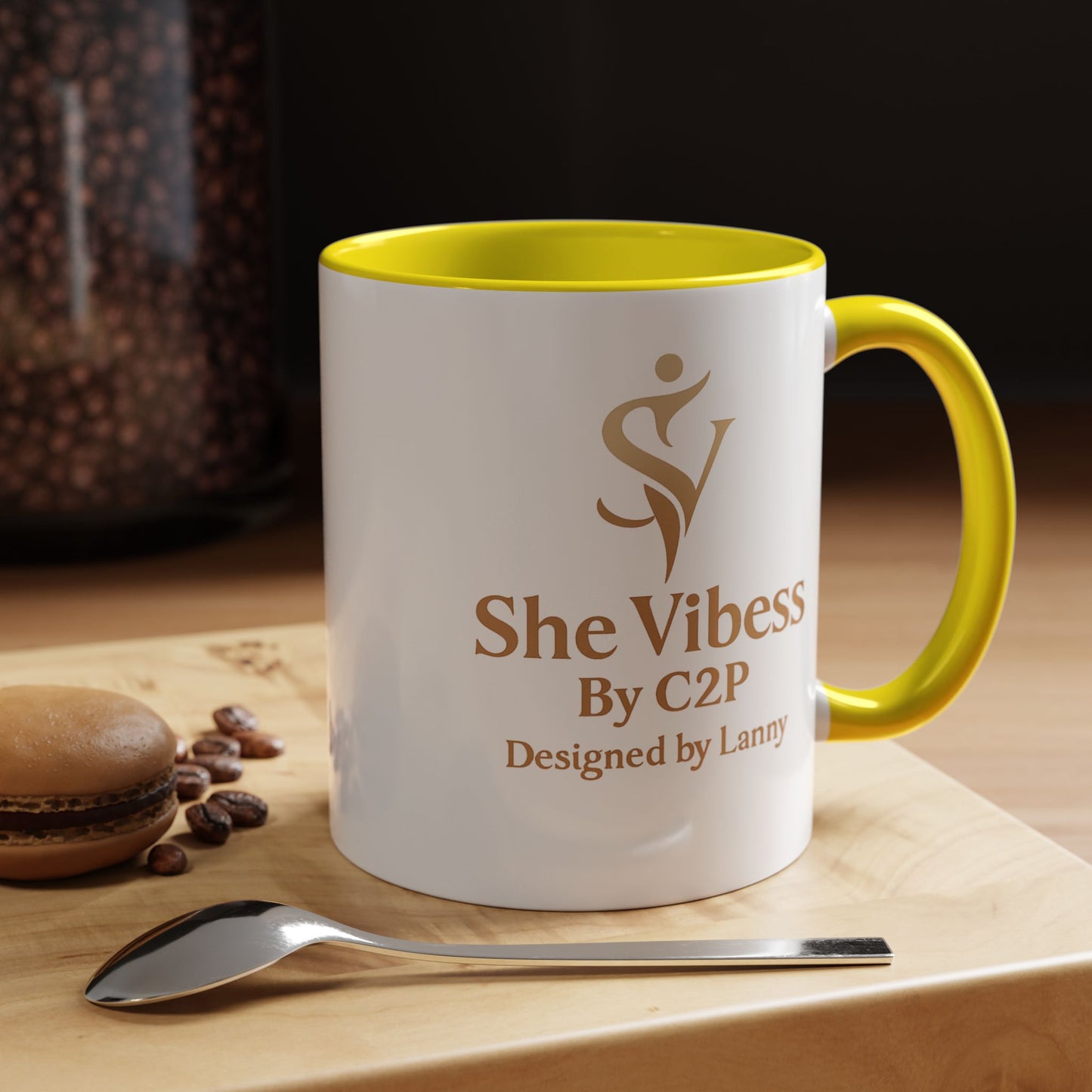She Vibess Accent Coffee Mug — Inspirational Gold Logo 11/15oz