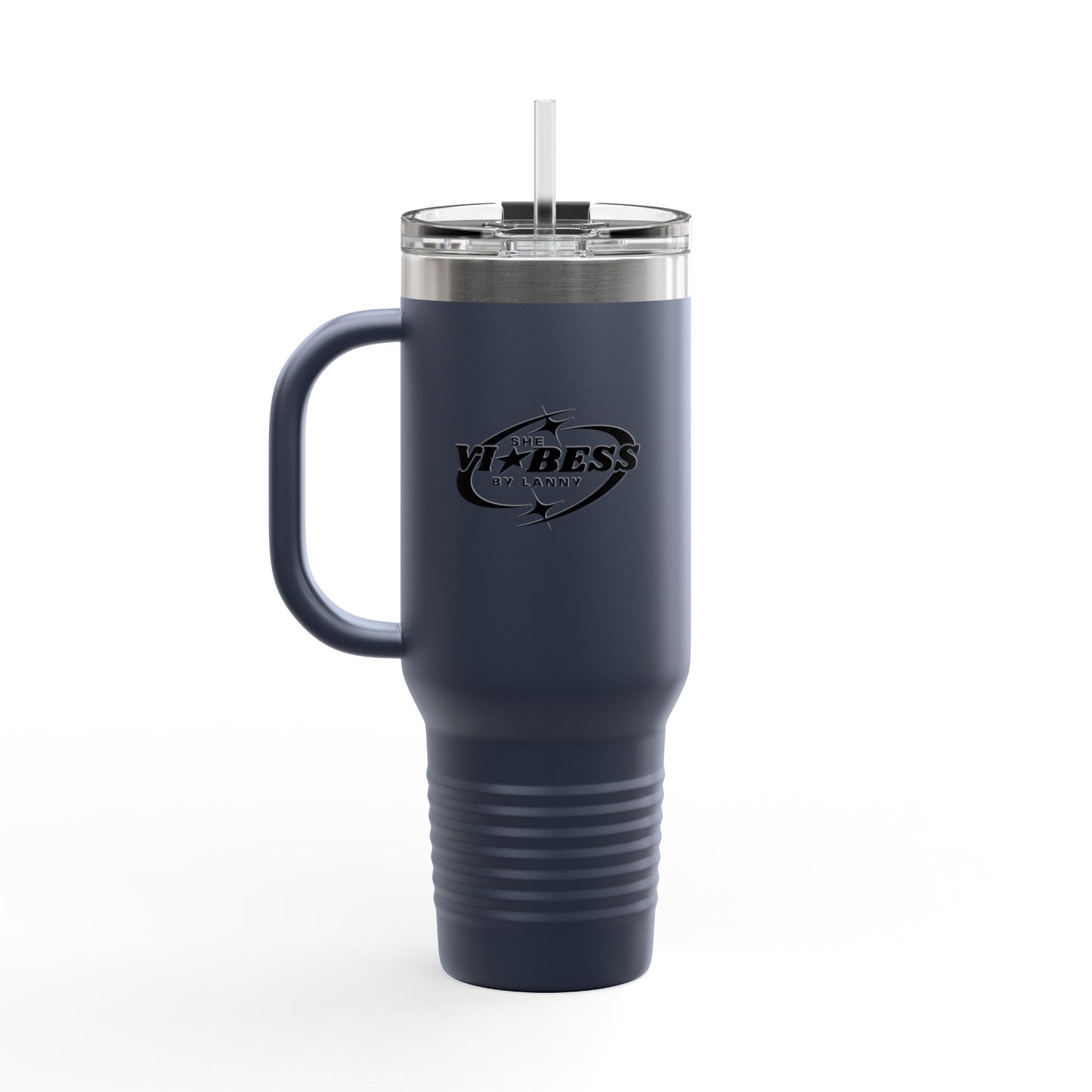 Mug Perjalanan Berinsulasi 40oz —She Vibess By Lanny Logo Tumbler Stainless Steel dengan Sedotan &amp; Pegangan