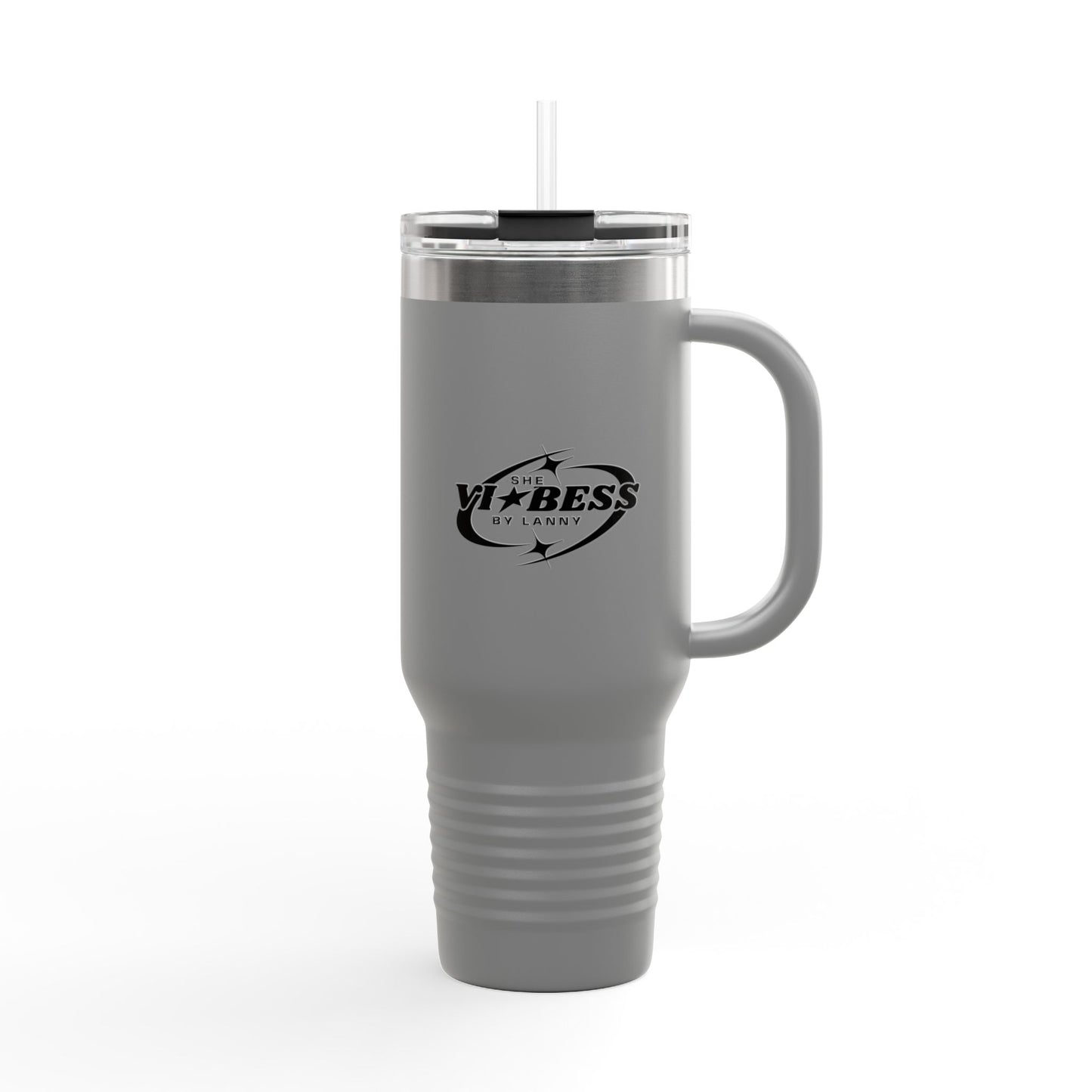 Mug Perjalanan Berinsulasi 40oz —She Vibess By Lanny Logo Tumbler Stainless Steel dengan Sedotan &amp; Pegangan
