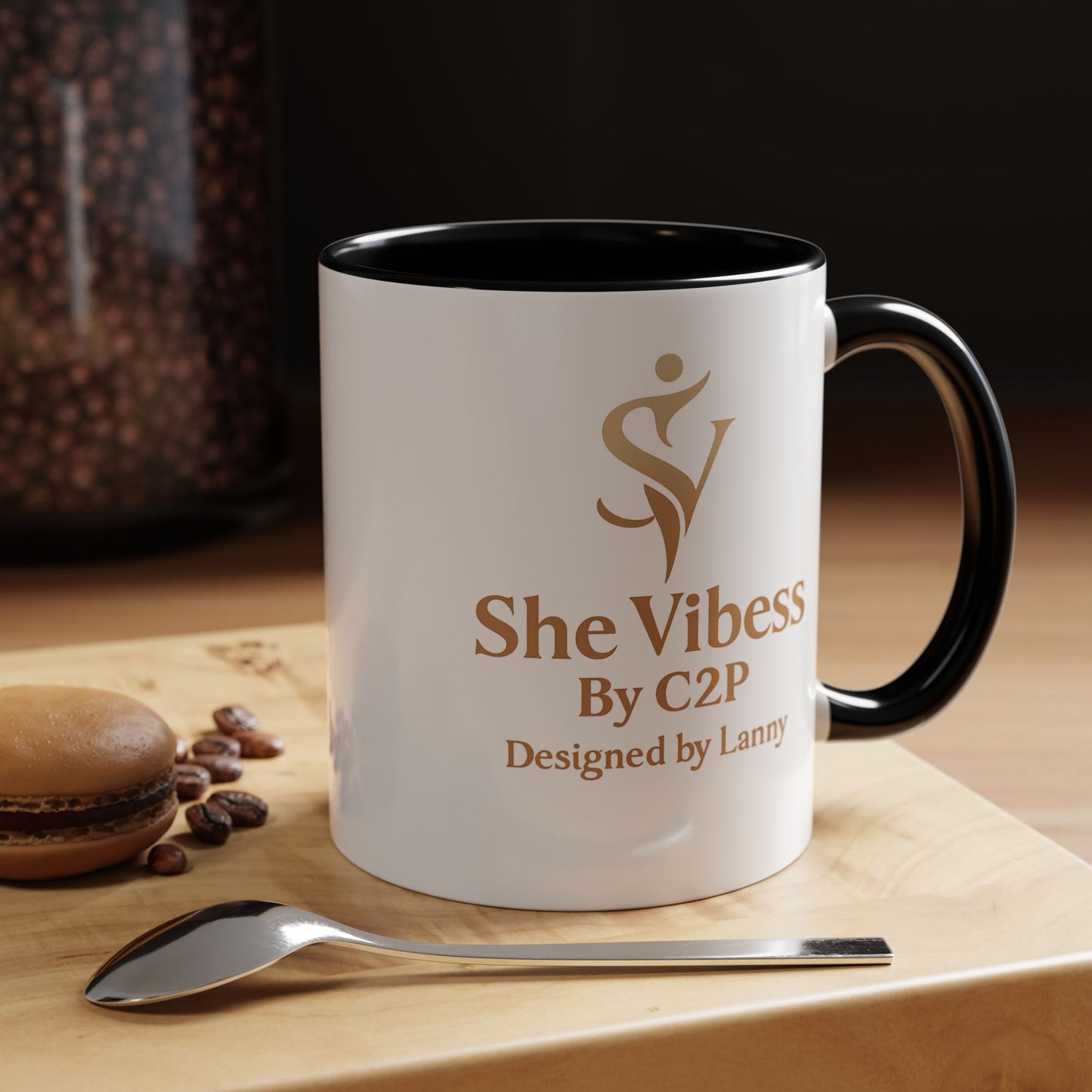 She Vibess Accent Coffee Mug — Inspirational Gold Logo 11/15oz