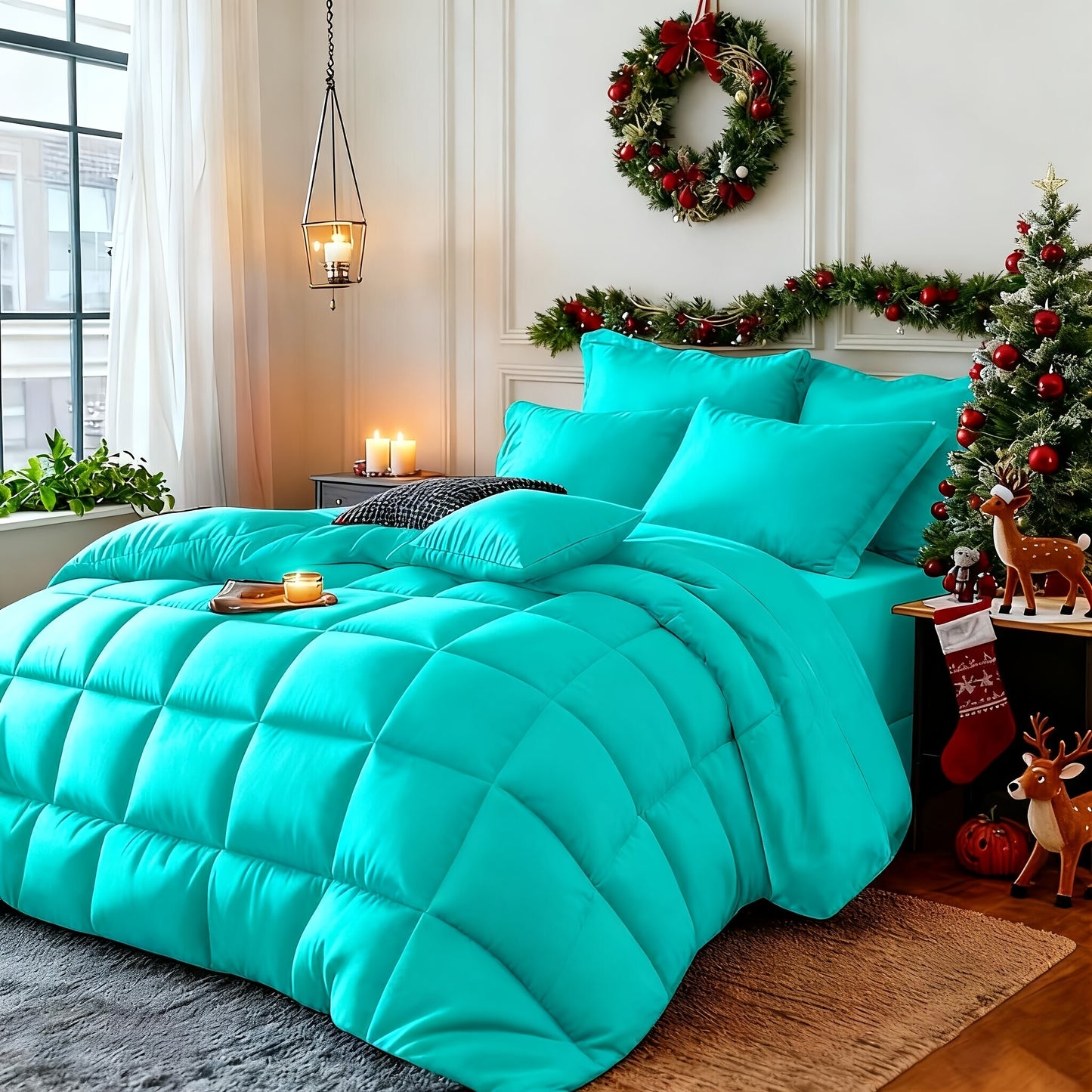 Set Selimut 3pcs Merah/Hitam Ukuran Queen - Set Selimut Nyaman untuk Semua Musim, Termasuk 1 Selimut, 1 atau 2 Sarung Bantal, Selimut Jahitan Kotak Berkualitas Hotel, Dapat Dicuci dengan Mesin, Hadiah Natal yang Cocok untuk Teman dan Keluarga