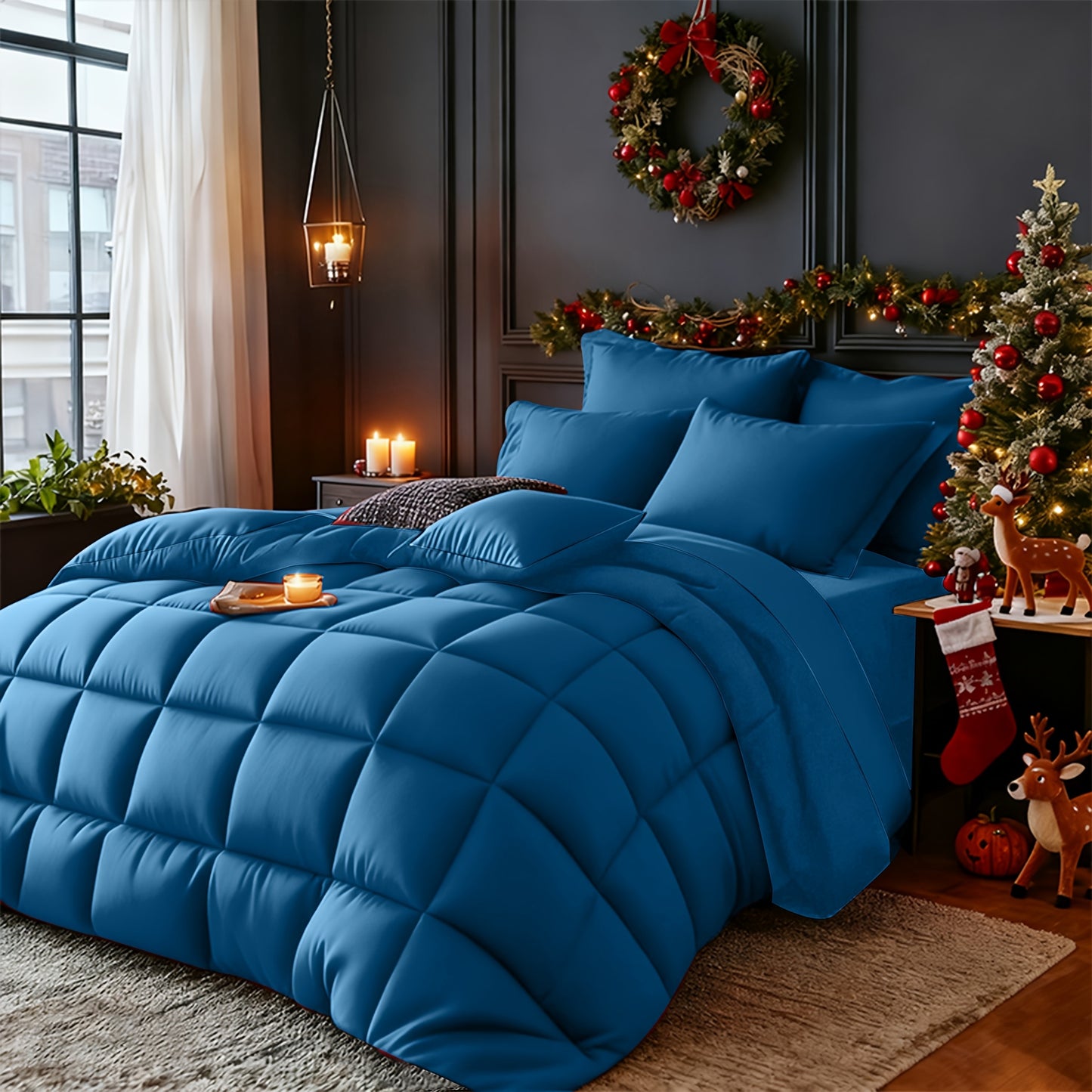 Set Selimut 3pcs Merah/Hitam Ukuran Queen - Set Selimut Nyaman untuk Semua Musim, Termasuk 1 Selimut, 1 atau 2 Sarung Bantal, Selimut Jahitan Kotak Berkualitas Hotel, Dapat Dicuci dengan Mesin, Hadiah Natal yang Cocok untuk Teman dan Keluarga