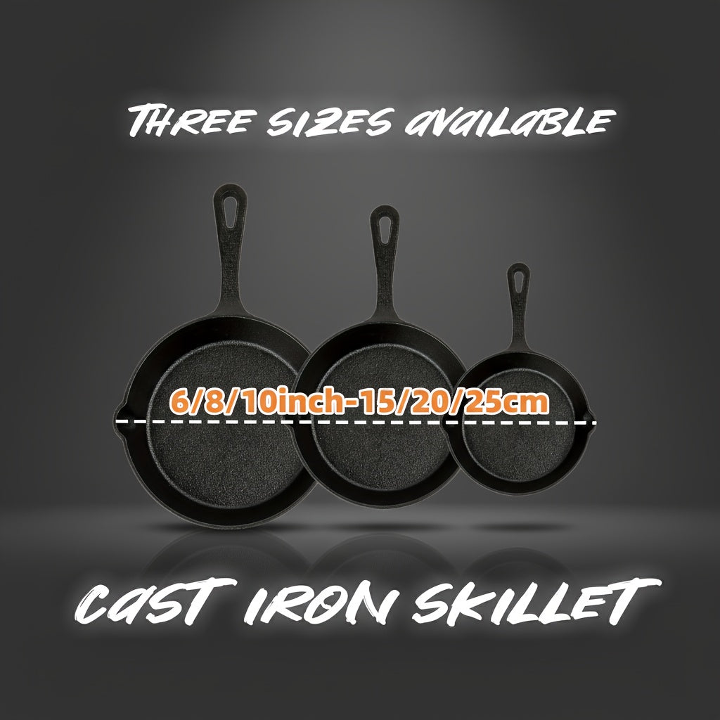 3pcs Cast Iron Skillet Set (6/8/10 Inch) | Heirloom-Grade Sand Casting, Natural Seasoning & Non-Stick Surface | Oven, Grill & Campfire Safe Cookware Suitable for Steak, Cornbread, Cast Iron - Heavy-Duty Skillet Collection