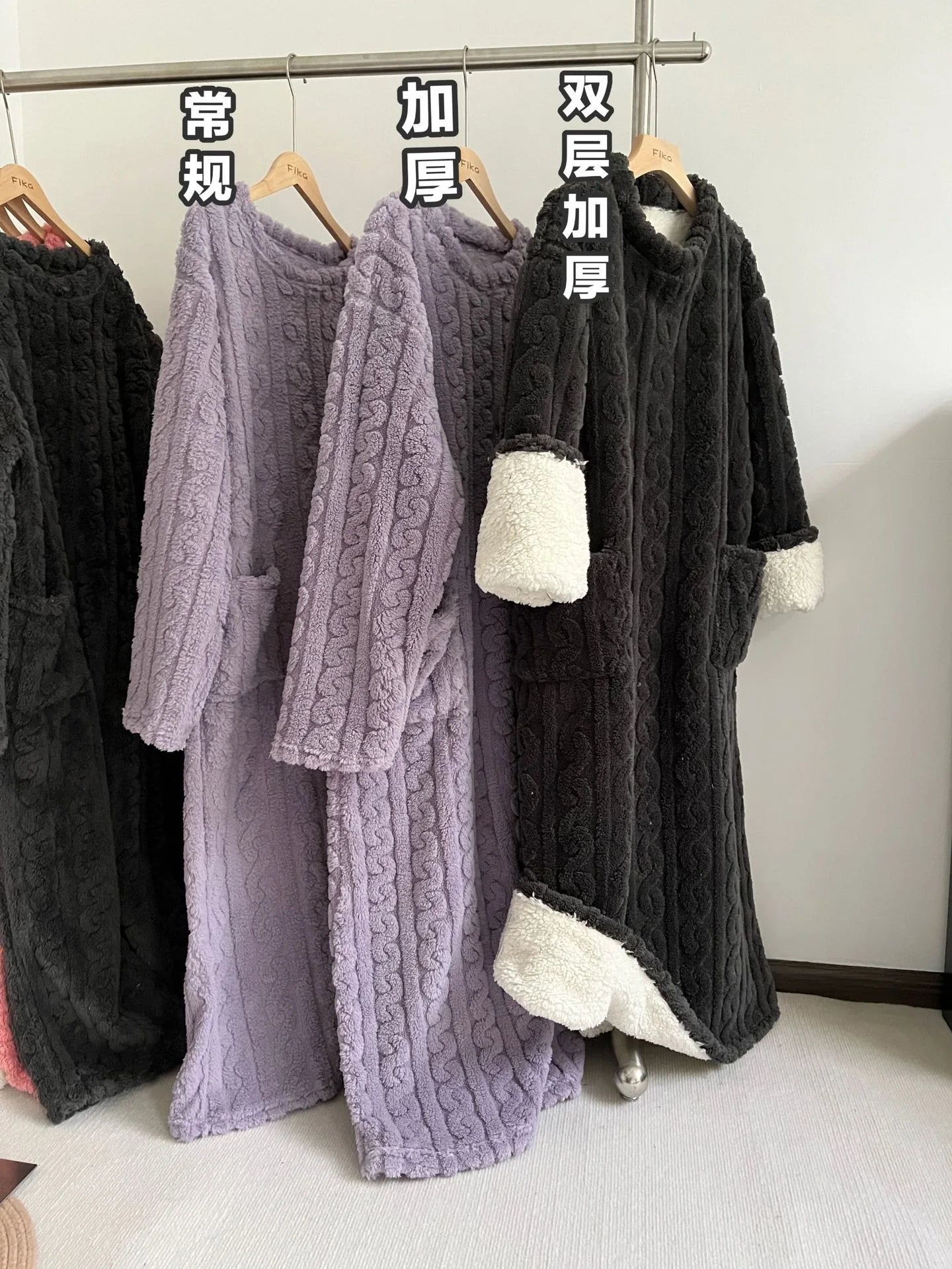 Thickened Warm plus Size Ladies Pyjamas Flannel Winter Striped Coral Velvet Long-Sleeved Nightwear Bathrobe One Piece Pajamas