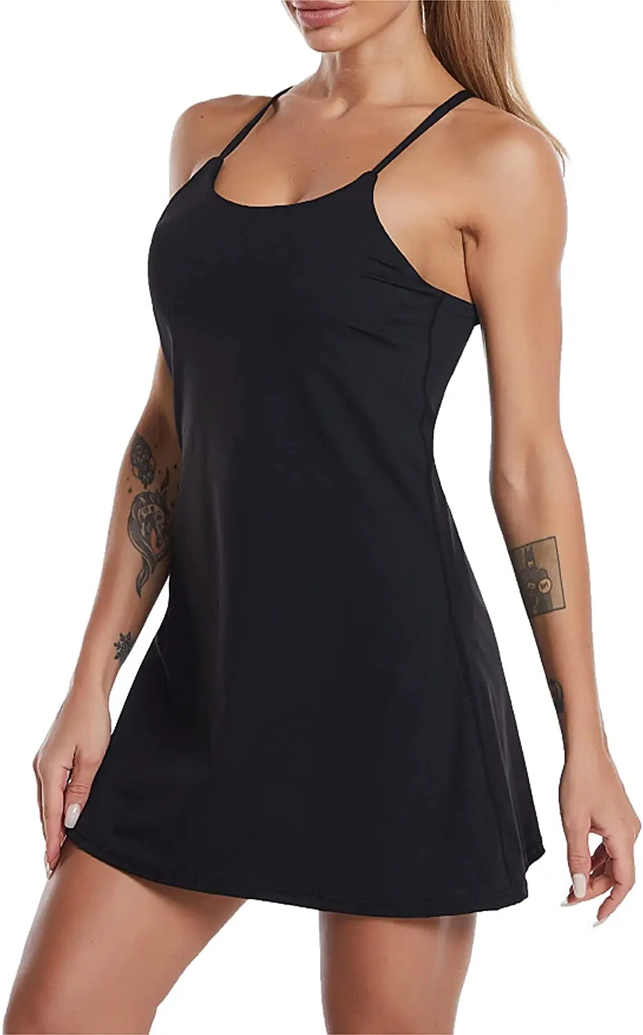 2025 Female Built-In Bra & Women'S Shorts Golf Workout Athletic Dresses Solid Sleeveless Sport Tennis Dress with Pockets