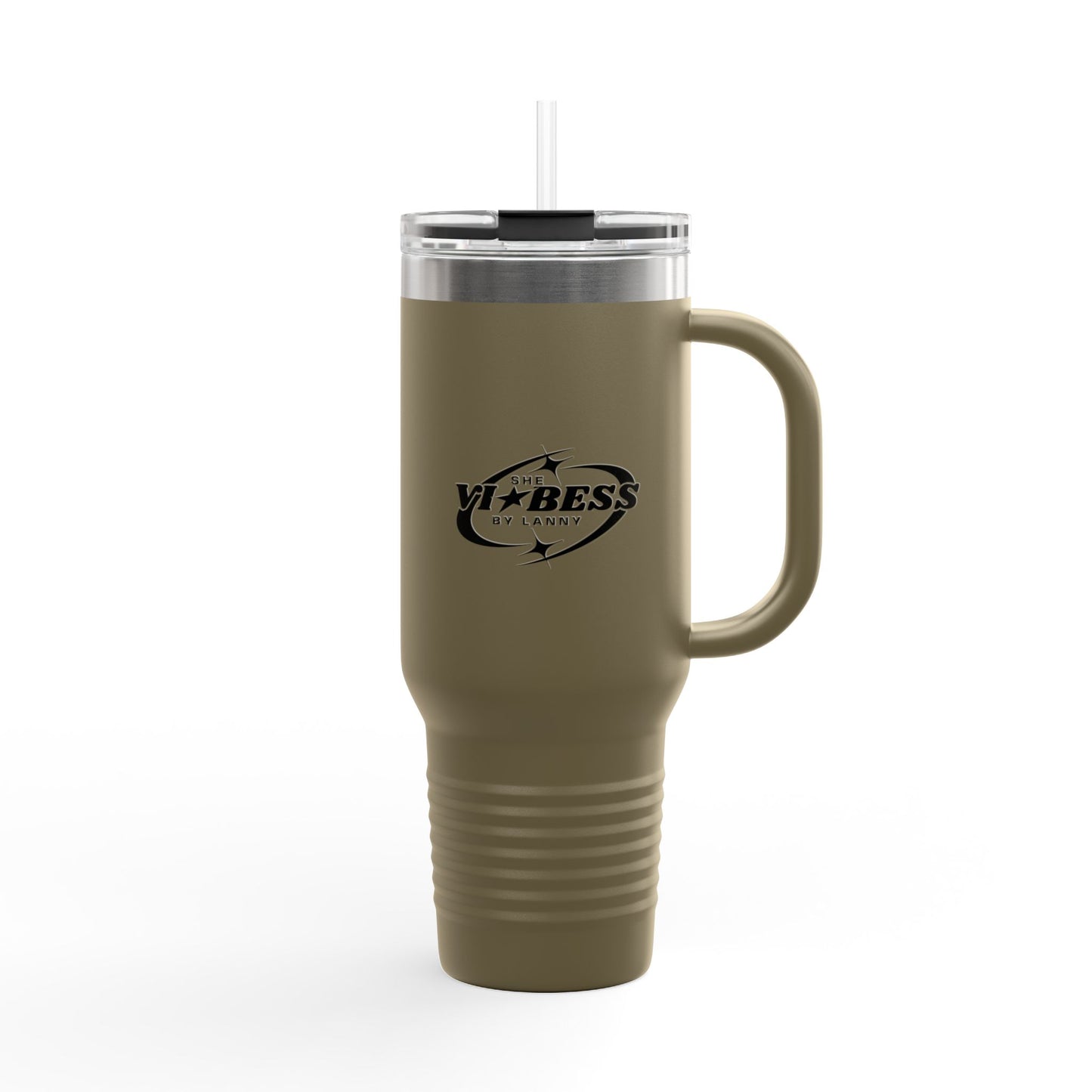 Mug Perjalanan Berinsulasi 40oz —She Vibess By Lanny Logo Tumbler Stainless Steel dengan Sedotan &amp; Pegangan