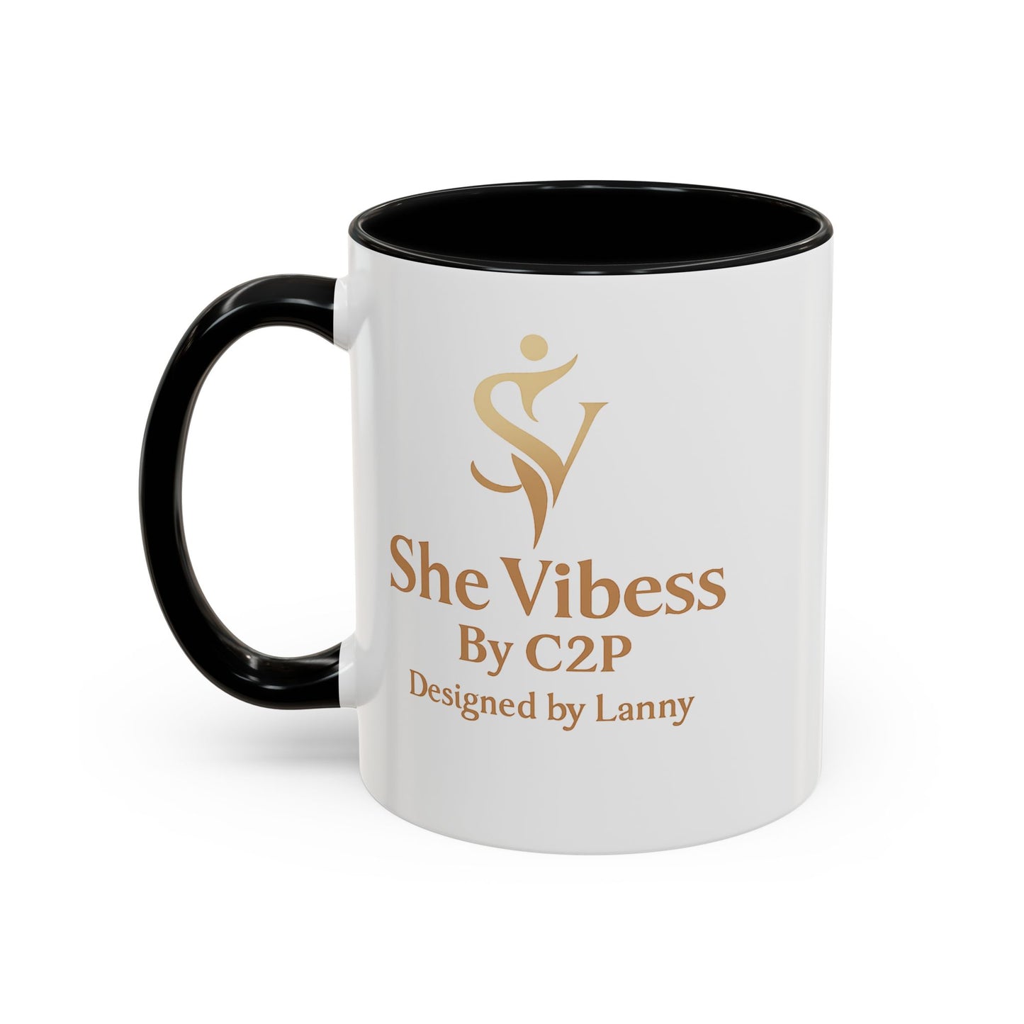 She Vibess Accent Coffee Mug — Inspirational Gold Logo 11/15oz
