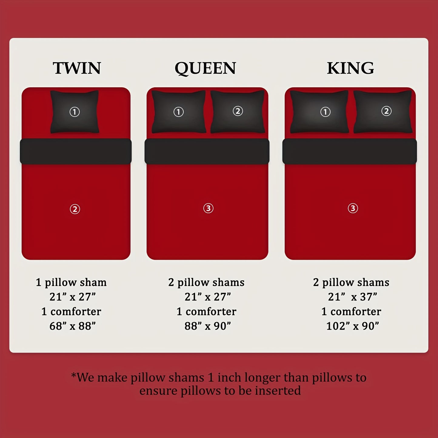 Set Selimut 3pcs Merah/Hitam Ukuran Queen - Set Selimut Nyaman untuk Semua Musim, Termasuk 1 Selimut, 1 atau 2 Sarung Bantal, Selimut Jahitan Kotak Berkualitas Hotel, Dapat Dicuci dengan Mesin, Hadiah Natal yang Cocok untuk Teman dan Keluarga