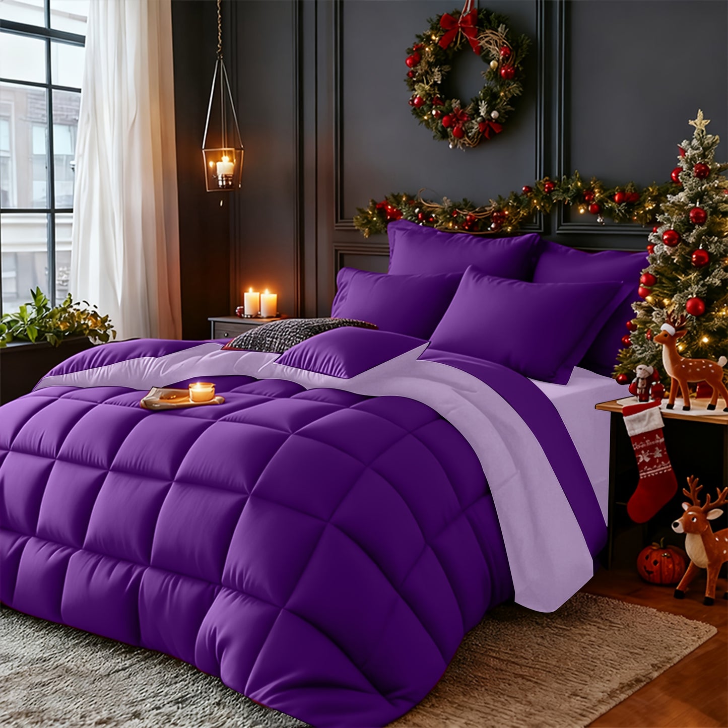 Set Selimut 3pcs Merah/Hitam Ukuran Queen - Set Selimut Nyaman untuk Semua Musim, Termasuk 1 Selimut, 1 atau 2 Sarung Bantal, Selimut Jahitan Kotak Berkualitas Hotel, Dapat Dicuci dengan Mesin, Hadiah Natal yang Cocok untuk Teman dan Keluarga