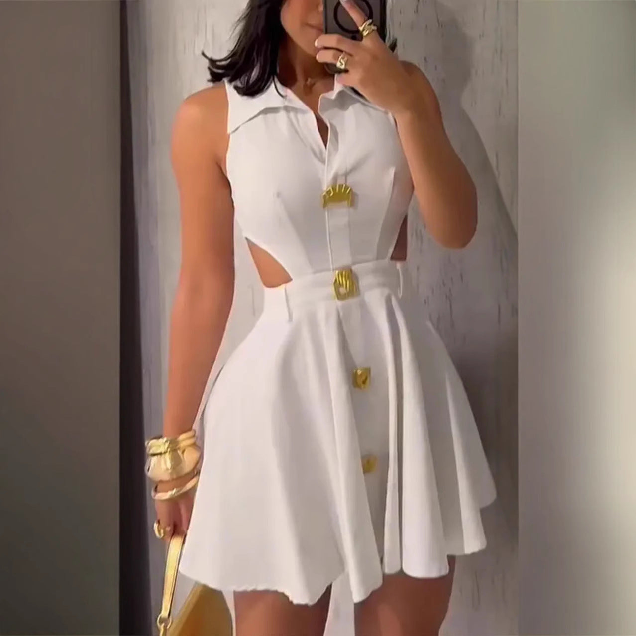 Womens Fashion, Elegant Sleeveless A-line Skirt Dress